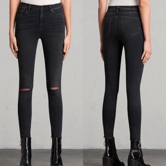 ALL SAINTS Grace High-Rise Black Skinny Jeans - Picture 1 of 5